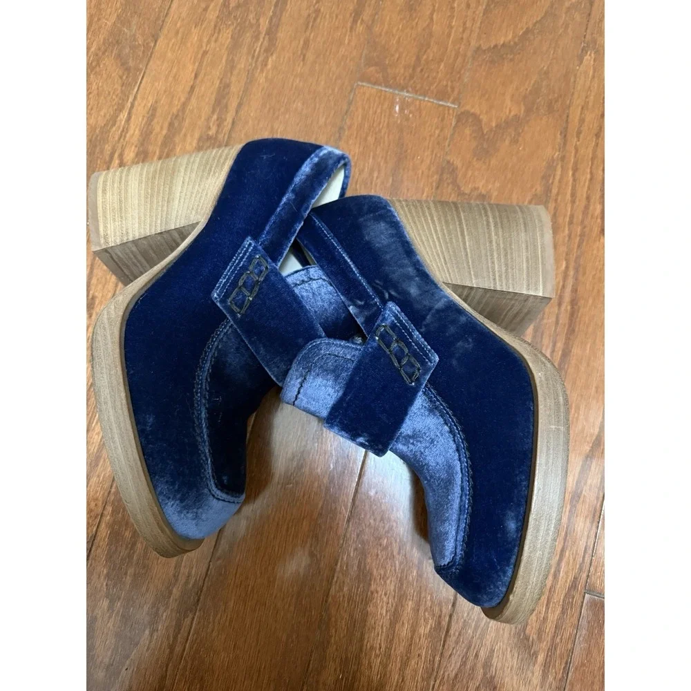 Marni Blue Velvet Platform Loafers Block Heel Square Toe Made in Italy Size 37.5
